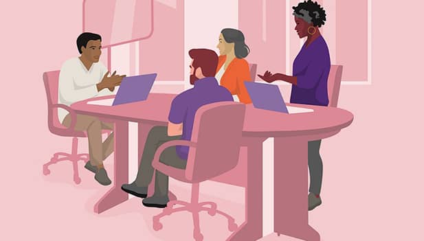 illustration of workers at computers in office