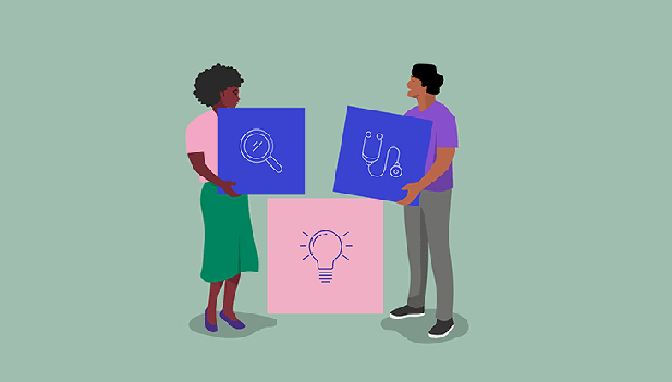 illustration of man and woman lifting boxes representing insurance options