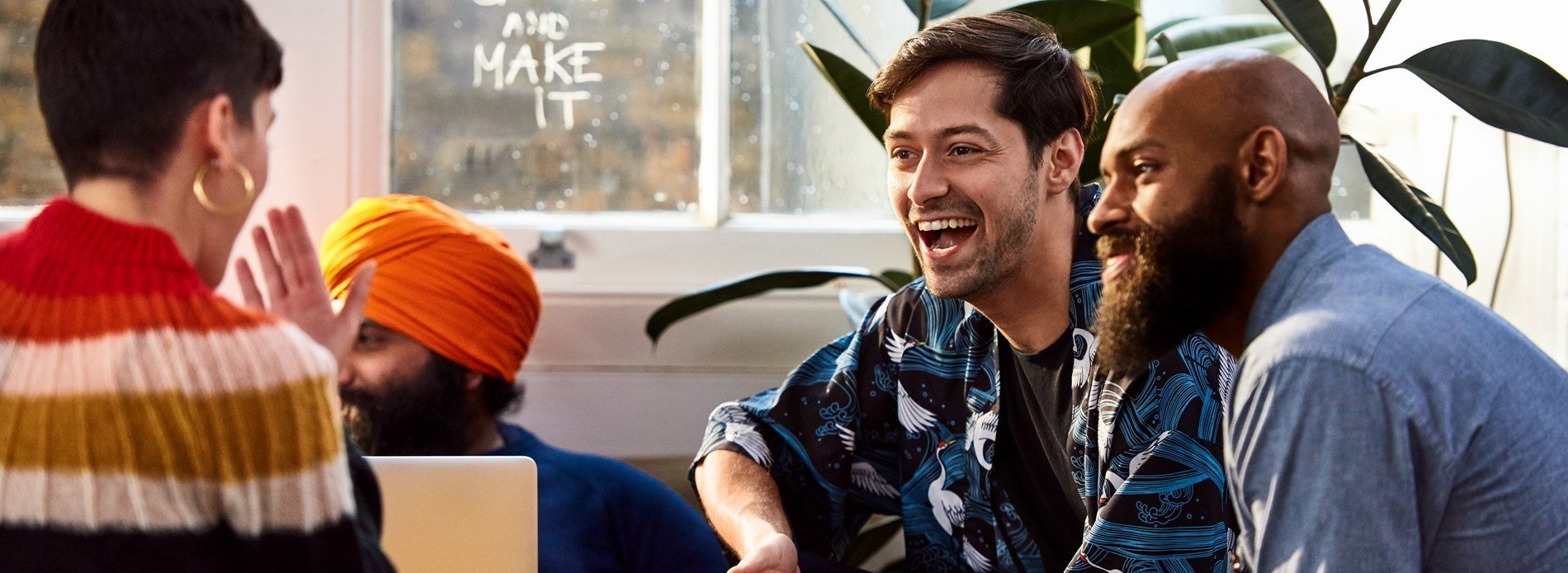 A group of people laughing