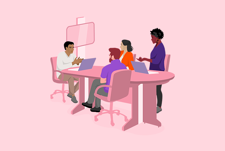 Illustration of a team meeting