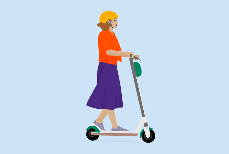 illustration of a woman riding an electric scooter