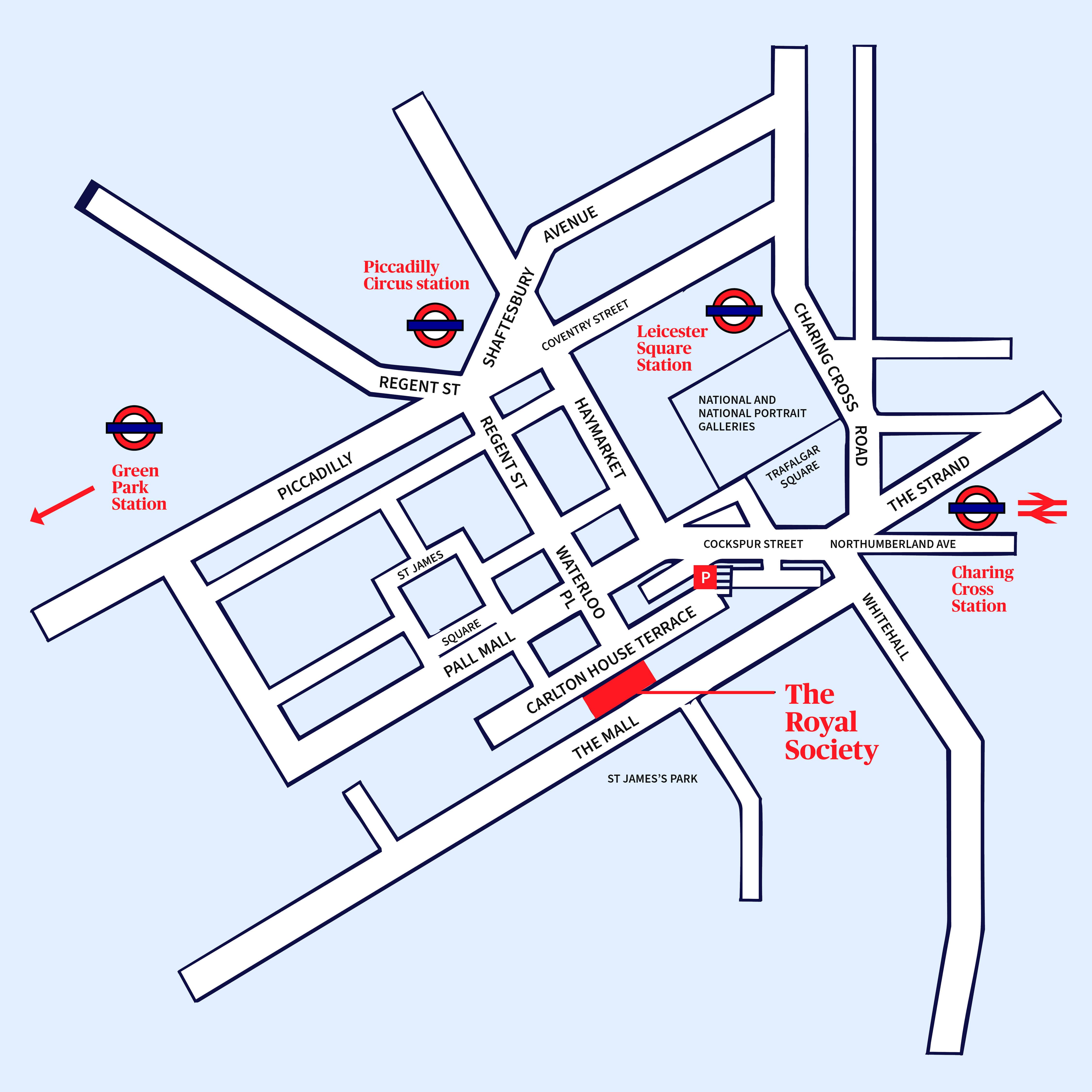 Map to The Royal Society, 6-9 Carlton House Terrace, London SW1Y 5AG 