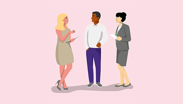 Illustration of three colleagues talking