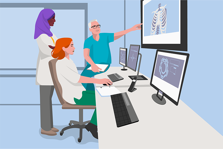 illustration of radiologists looking at x-rays