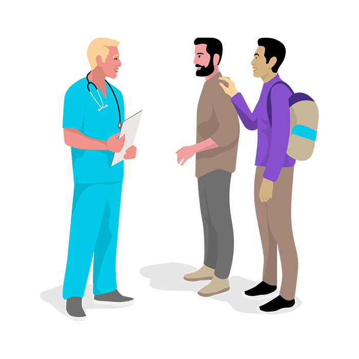 Doctor talking to people