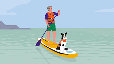 Man and dog on paddleboard