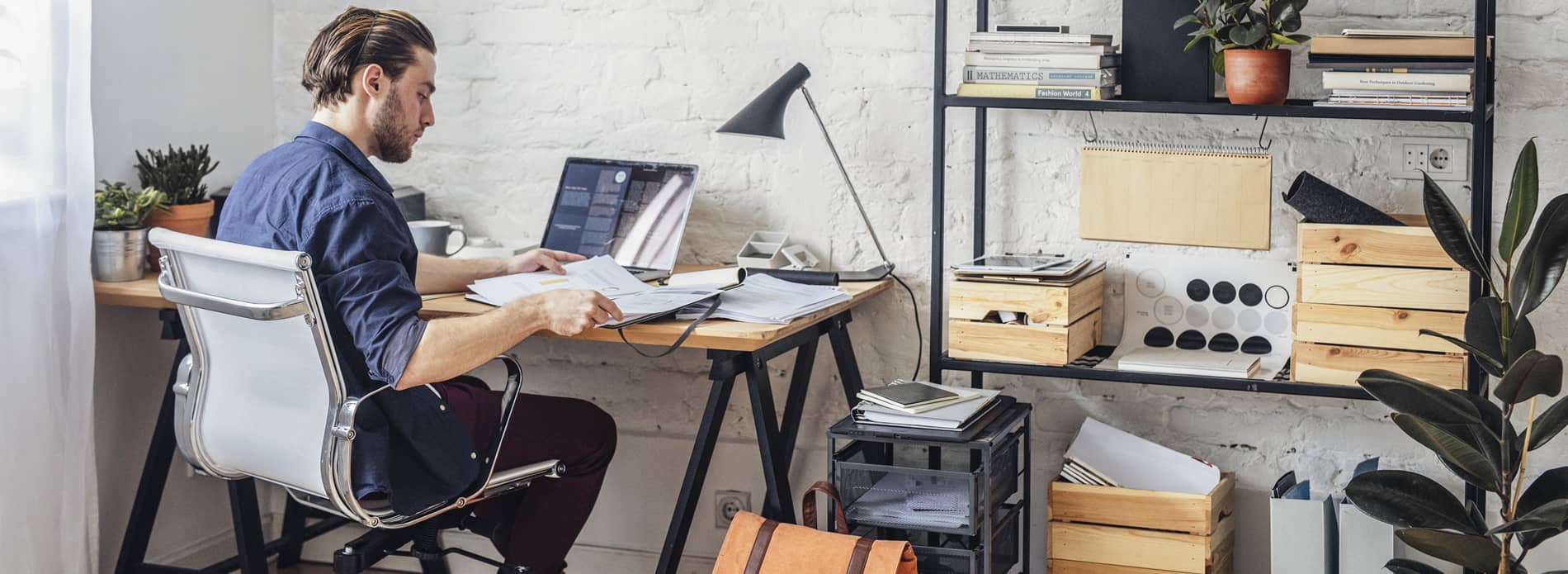 man working from home office