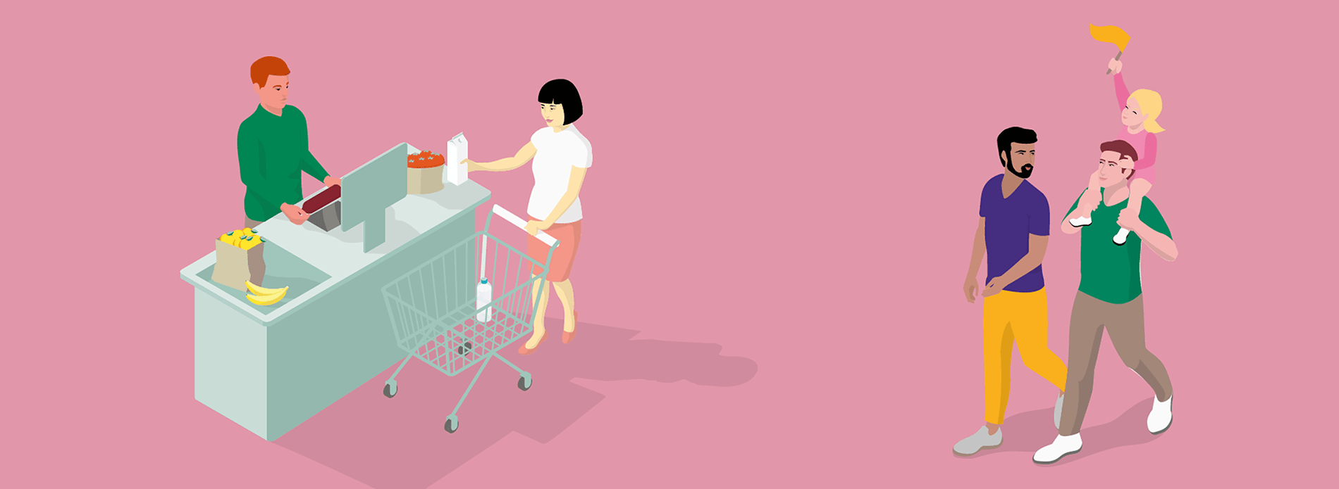 illustration of supermarket checkout scene