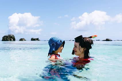 mother and daughter swimming in the sea