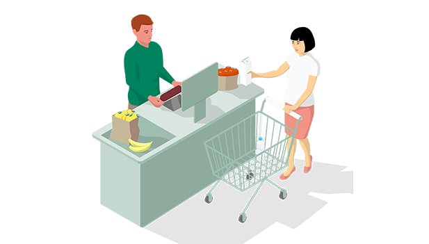 illustration of supermarket checkout scene