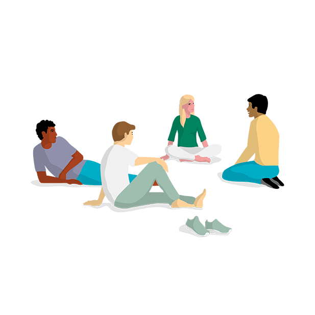 Illustration of group of people sitting on ground